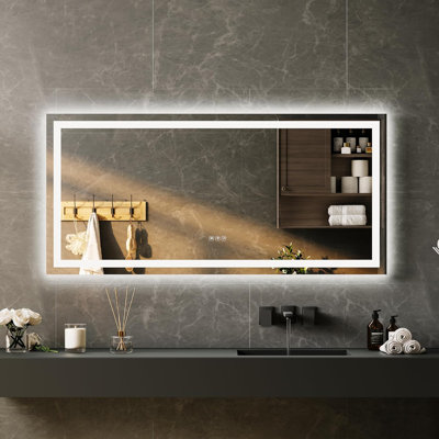 Miroir de salle de bain à DEL avec antibuée, lumières à intensité variable et fonction mémoire - montage mural horizontal / vertical