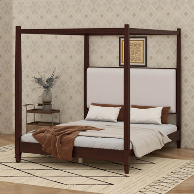 Canopy Bed Frame With Upholstered Headboard, Post