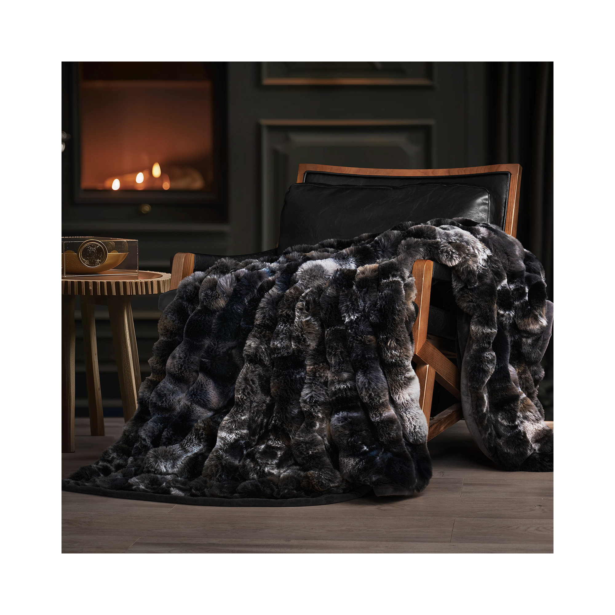 Ridgeline Faux Fur Throw Blanket, Charcoal Gray Heather Marble, 80" L x 60" W