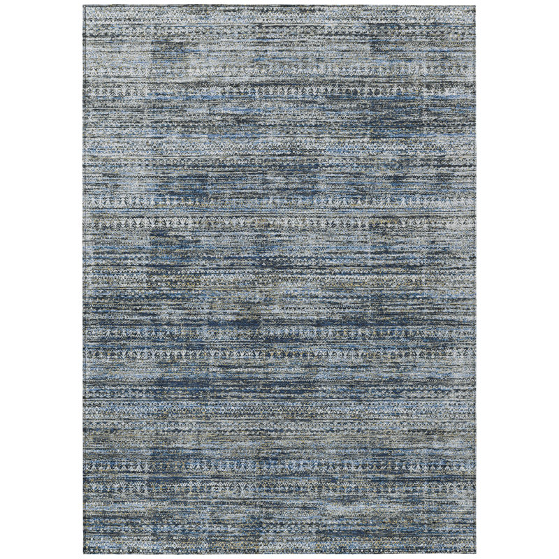 Machine Washable Indoor/Outdoor Xhevrie Denim Rug, Round 8'