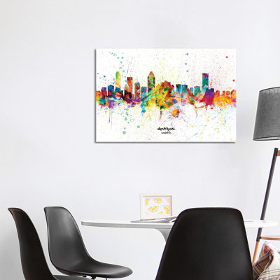 Montreal Canada Skyline Splash by Michael Tompsett - 1 Piece Wrapped Canvas Wall Art
