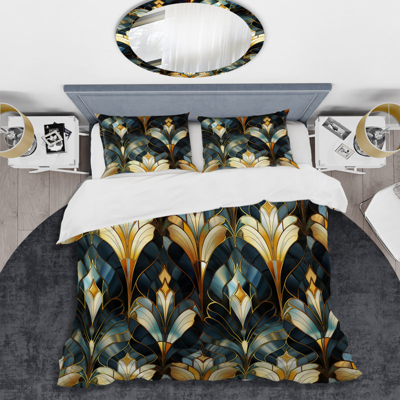 Ensemble de housse de couette Deco or et marbre Emerard Opulence, Housse de couette pour très grand lit et 2 très