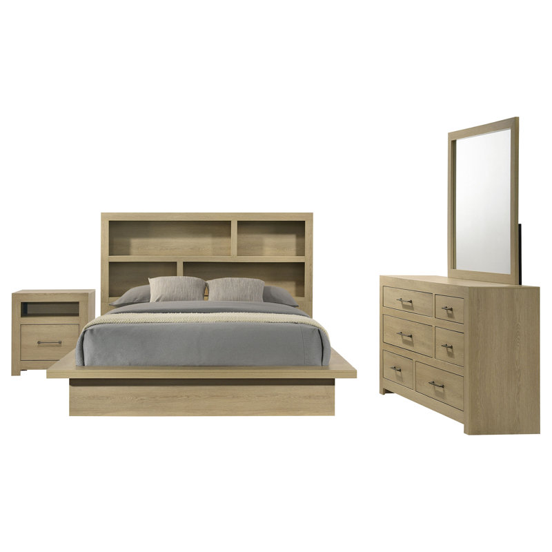 Ensemble de chambre avec grand lit 4 pièces Jardine, Grand lit, Ensemble de quatre pièces : lit, commode, miroir