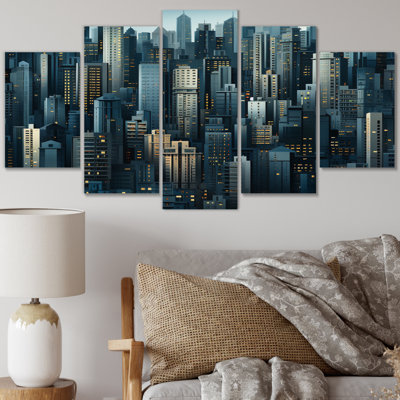Skyscrapers Symphony Slate I - Architecture Canvas Print - 5 Panels