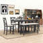 Ensemble de salle à manger 6 pièces, table extensible avec rallonge amovible, tablettes de rangement, chaises rembourrées et banc-2072984489