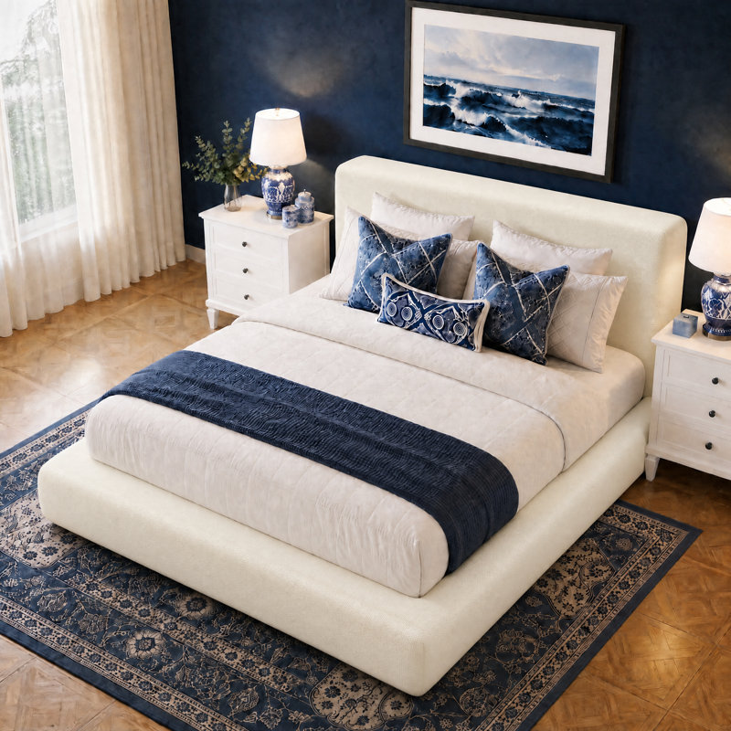 Lit plateforme tapissier Luxurious, Très grand lit, Cream Chenille