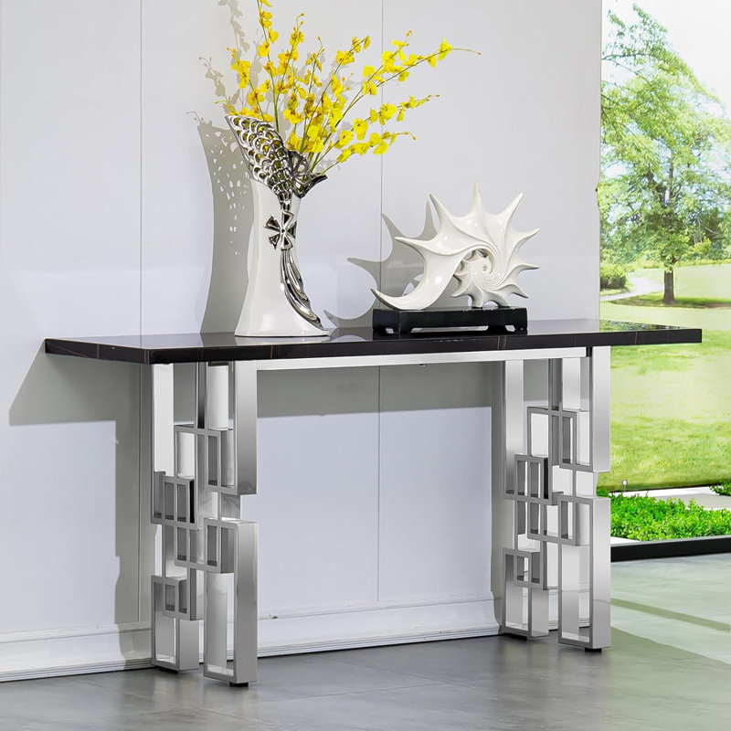 Zareth 55" Console Table, Black, Silver