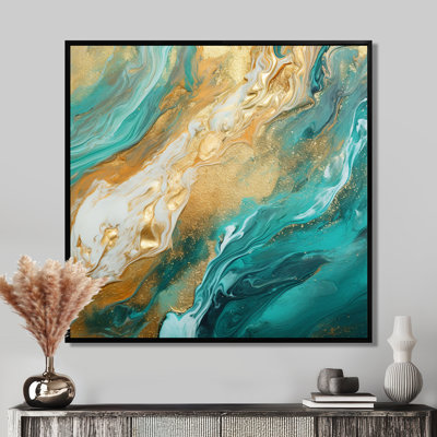 «Summer Bliss Teal Gold» - art mural plage et océan