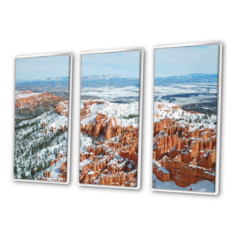 «Bryce Canyon with Snow Winter - Canyon», ensemble d'art mural sur toile, Cadre flottant blanc, H 32 po x l 48 po x P 1 po