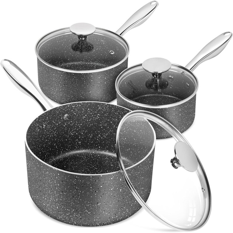 Casseroles avec couvercle Casseroles en granit avec couvercles 1 pte, 2 pintes et 3 pintes Ensemble de casseroles antiadhésives avec poignée en acier inoxydable
