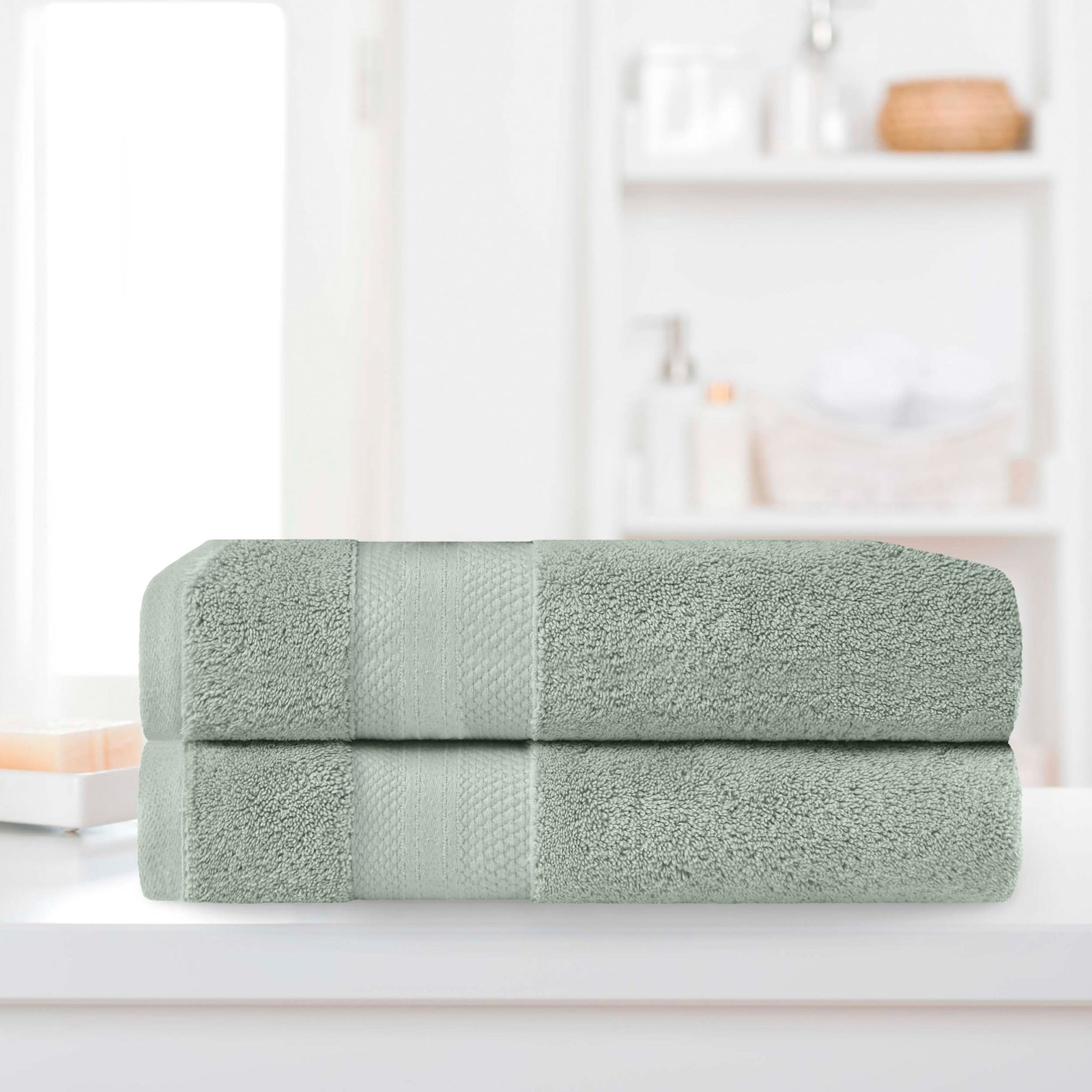 Finnian Turkish Cotton Bath Towel, Olive Green, Bath Sheets - 2 Pack