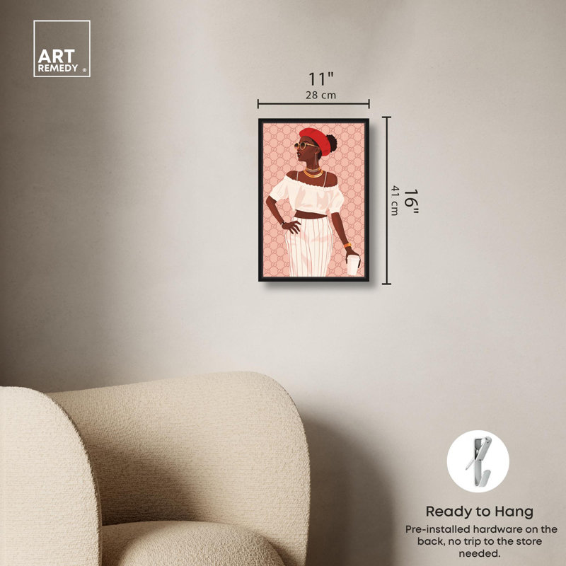 «Her Stylish Coffee Look» par Art Remedy, Noir, H 16 po x l 11 po, Cadre flottant