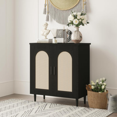 Buffet en rotin avec rangement, console décorative à une porte pour le vestibule, la salle à manger et la cuisine, buffet compact avec tablettes réglables, petites armoires de rangement de 35,2 po