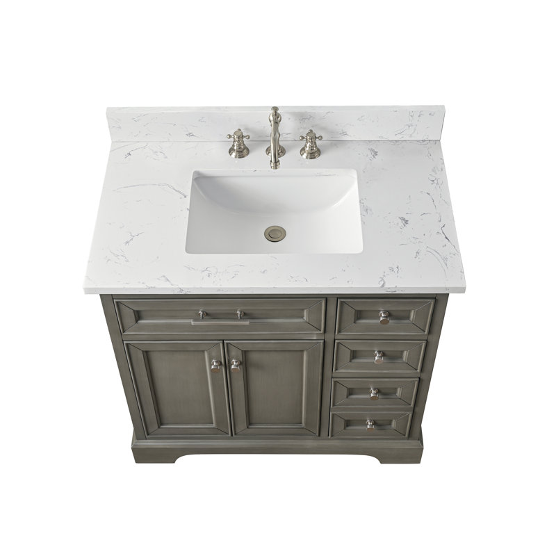 Thompson 36" W Single Bathroom Vanity, Silver Gray/Brushed Nickel