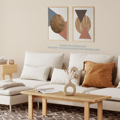 Copper Terracotta Blue Circle Triangles Boho Shapes Abstract Geometric - 2 Piece No Frame Print Set