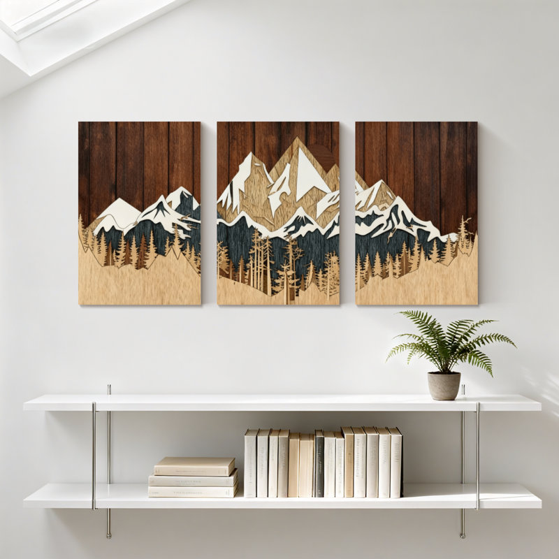 «Landscape & Nature Mountain Forest Reflection», ensemble de 3 impressions sur toile, H 24 po x l 48 po