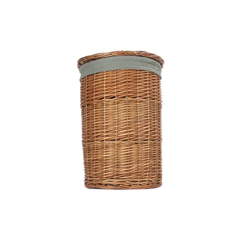 Wicker Round Laundry Hamper Basket with Lining, Light Steamed/Grey, 50cm H x 33cm W x 33cm D