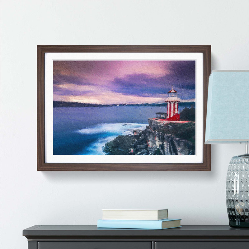Lighthouse Overlooking Sydney Australia - Picture Frame Painting Print, Walnut Framed, 27cm H x 36cm W x 2cm D