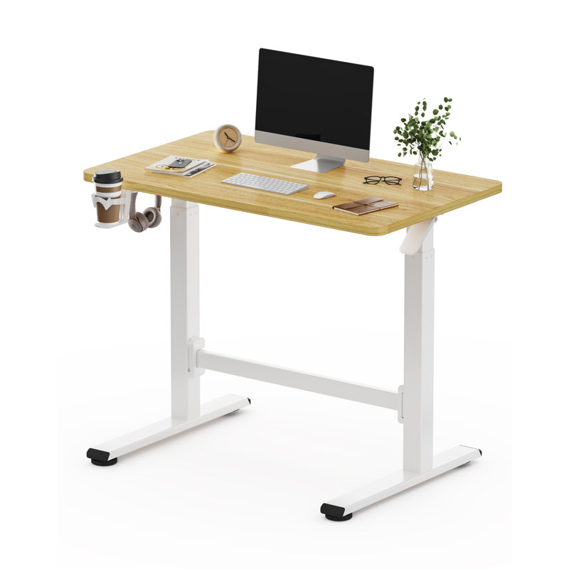 Gas Spring Adjustable Mobile Standing Desk With Wheels, Maple/White, H 45,3 po x l 39,4 po x P 23,6 po