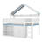 Full Size Loft Bed With Canopy Roof And Storage Cabinet, Wooden House-Shaped Frame With Ladder, Shelves-1826395041