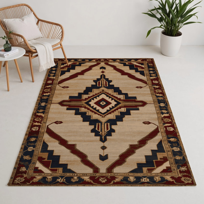 Persian Beige Indoor and Outdoor Area Rug, Rectangle 5' x 7'
