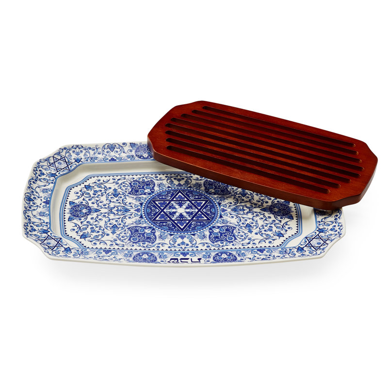 Spode Judaica Challah Tray W/Wd Insert 17.5"