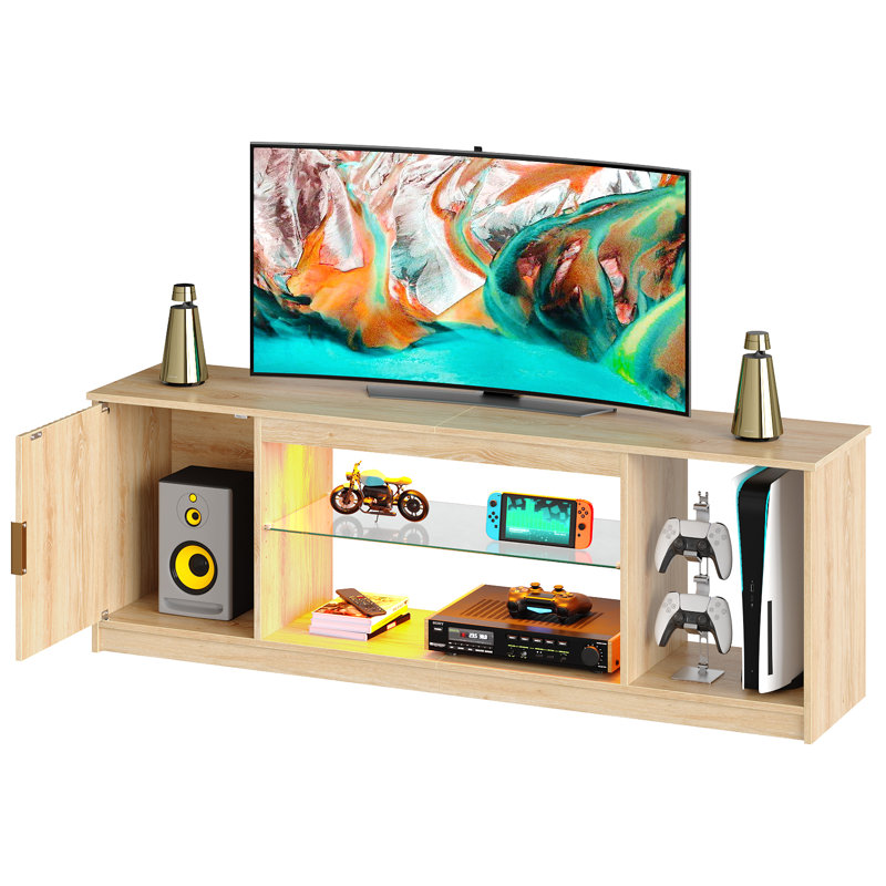 Labelle 57" Modern Tv Stand With Adjustable Shelves, Led Media Console With Storage, Fluted Tv Console