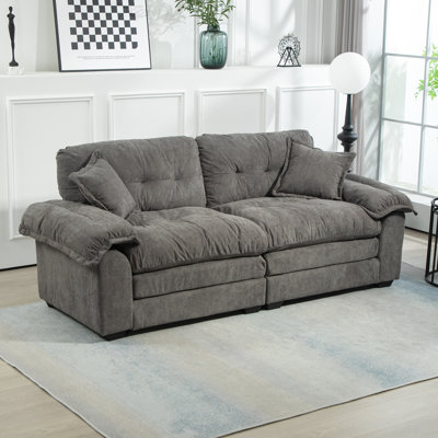 Geneveve 84" Chenille Upholstered Pillow-Top Arm Loveseat Sofa with Memory Foam Cushions and Pocketed Coil Springs