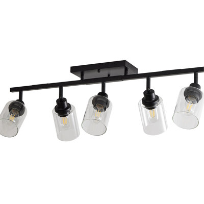 Black 5- Track Lighting Fixtures, Modern Industrial Flair, Multi Adjustable Heads, E26 Socket, Fully Dimmable, For Kitchen, Hallway, Indoor Lighting, Rustic Design, Lights, Compatible With Cfl Bulbs,