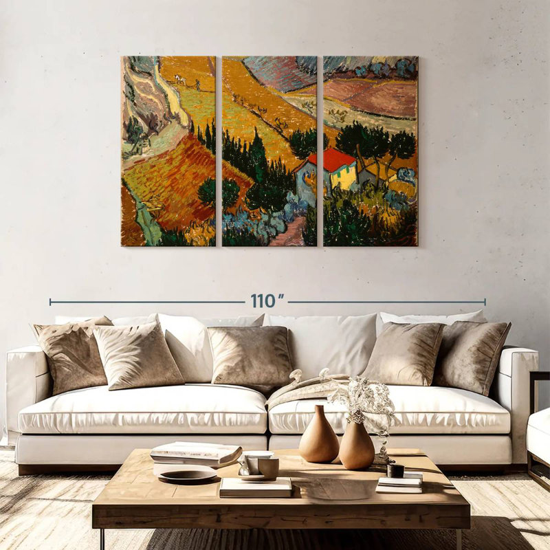Alvord, paysage avec maison et laboureur, H 48 po x l 74 po