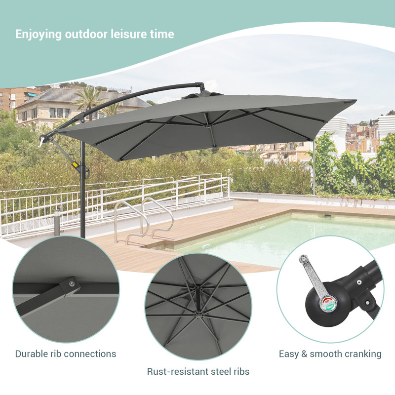 Parasol carré en porte-à-faux 8,2 pi x 8,2 pi avec base Danasha, Gris