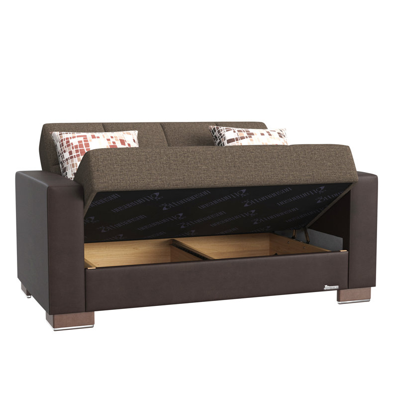 Causeuse convertible rembourrée avec rangement, polyester pu, Kaki
