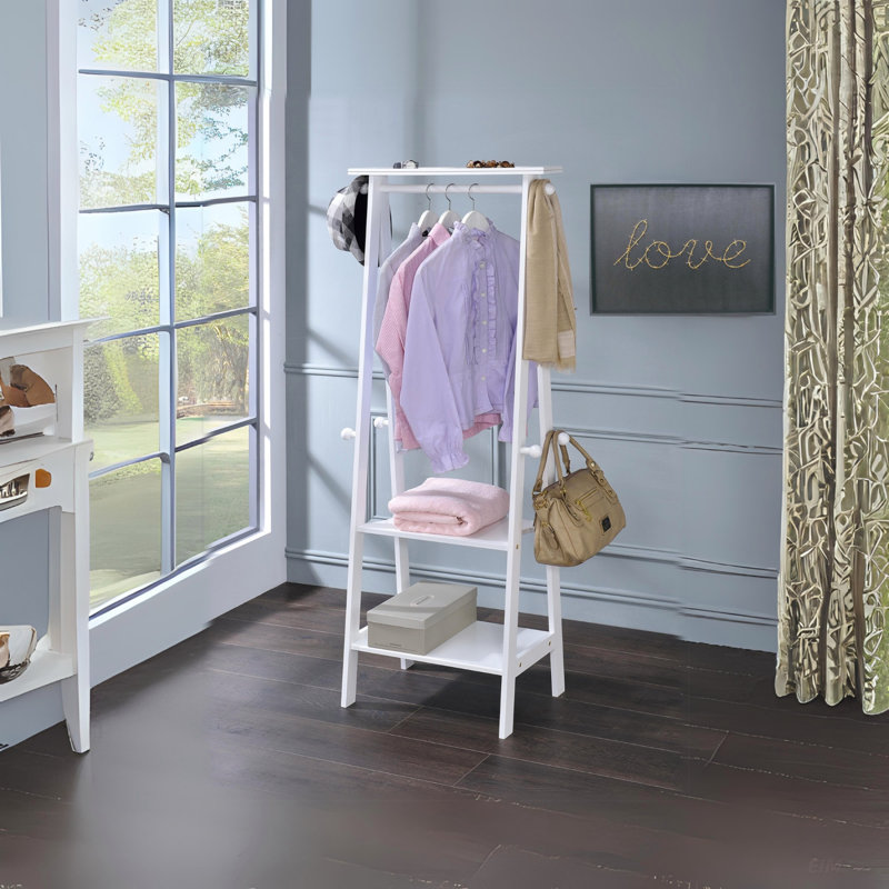 Durable 59 Inch Tall Standing Garment And Coat Rack With Multiple Shelves For Efficient Storage And Organization, White Finish