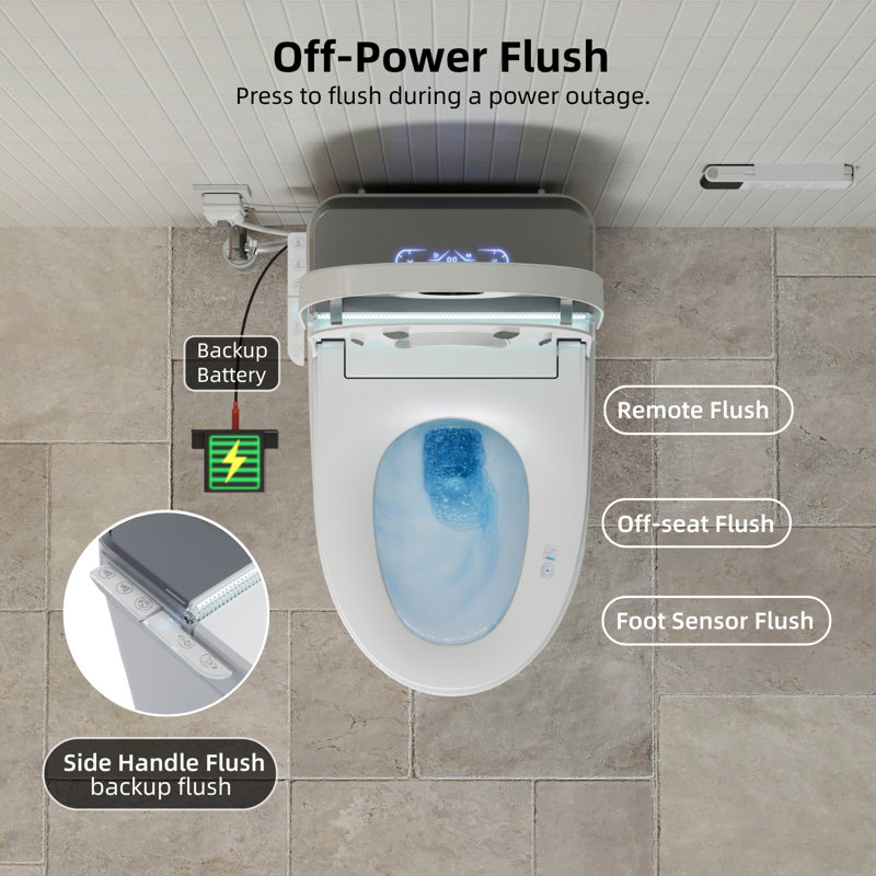 Los Flexi 956 Smart Toilet, Full Area UV Light, Removable Child Seat, Side Control Panel, Built-In Water Tank Bidet Toilet, Foot Sensor, Instant Warm Water, Heated Seat, Warm Air Dryer