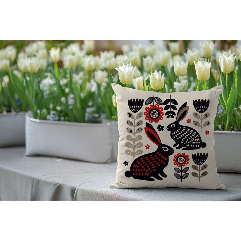 Oreiller carré réversible intérieur / extérieur Gario Rabbit, Rouge, Carré 19 po