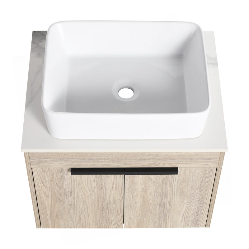 Meuble-lavabo moderne 36 po avec lavabo en céramique et fixation murale