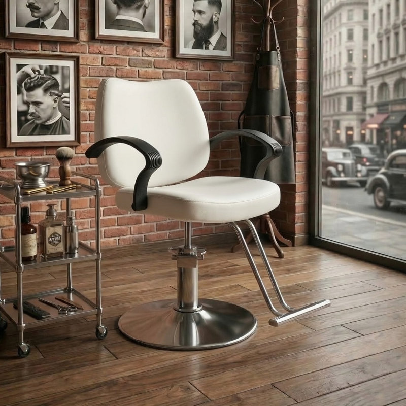 Fauteuil de coiffeur hydraulique, équipement de coiffure professionnel, Blanc / argenté
