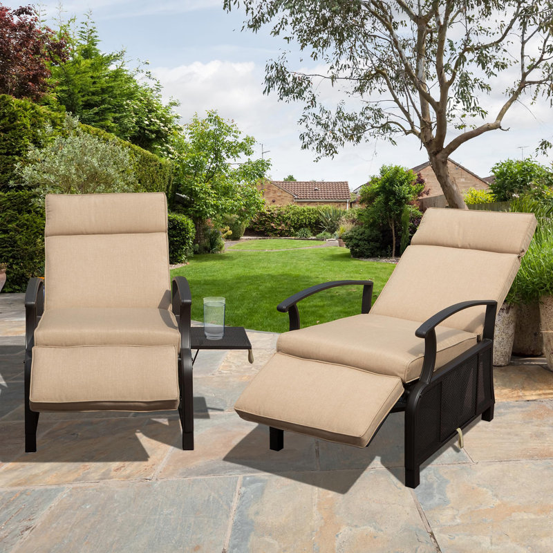 Recliner Chair Metal Outdoor Lounge Chair with Flip Table