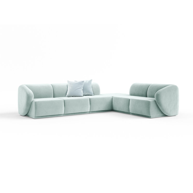 6 Seater Velvet Sofa & Chaise, Blue Velvet