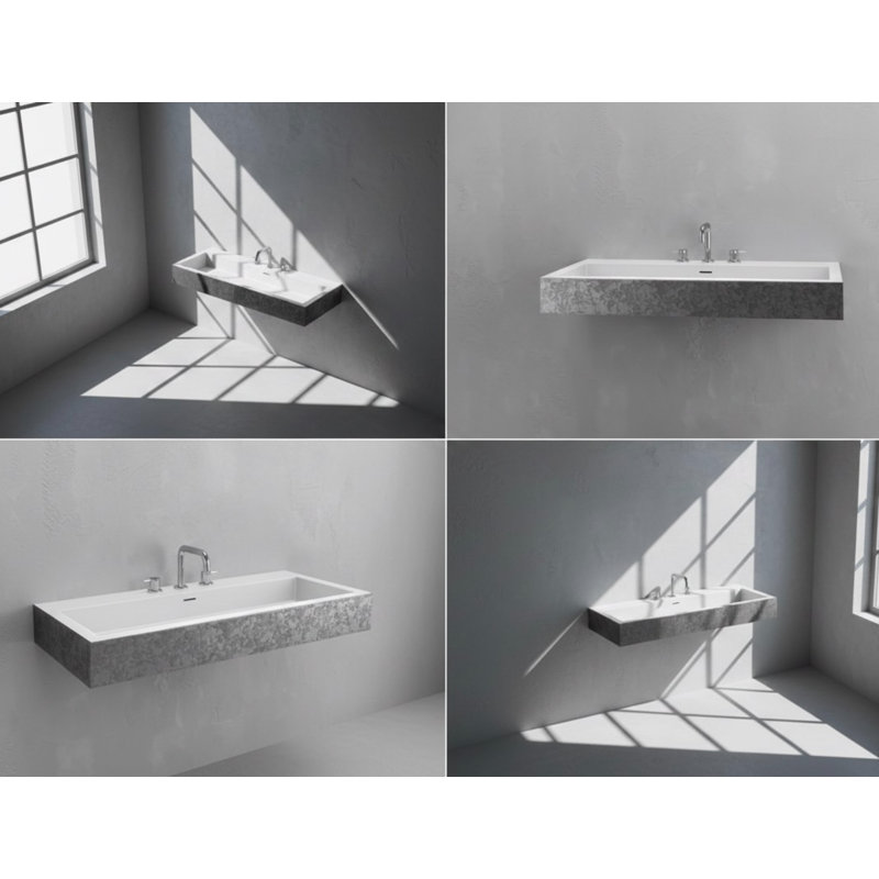 Vast Studio 39.4” L x  18.9” W  Wall-Mounted Rectangular Bathroom Sink – Gray/White Elevated Concrete, Gray/White