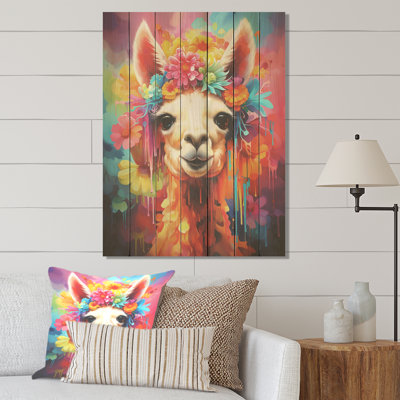 Alpaca Popart Woolen Elegance I - Alpaca On Wood Print