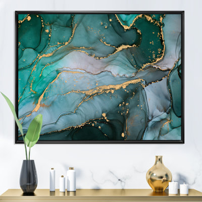 Turquoise et gris, art abstrait fluide de luxe II, reproduction sur toile