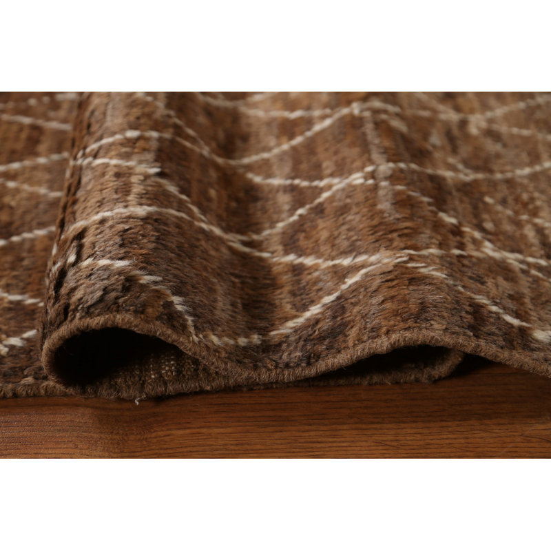 Tapis unique en laine noué à la main brun / gris nouvel âge 6 pi 3 po x 9 pi 7 po