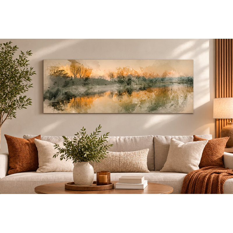 Abstract Brown Landscape 1 Piece Wrapped Canvas Panoramic Wall Art, 40.64cm H x 121.92cm W