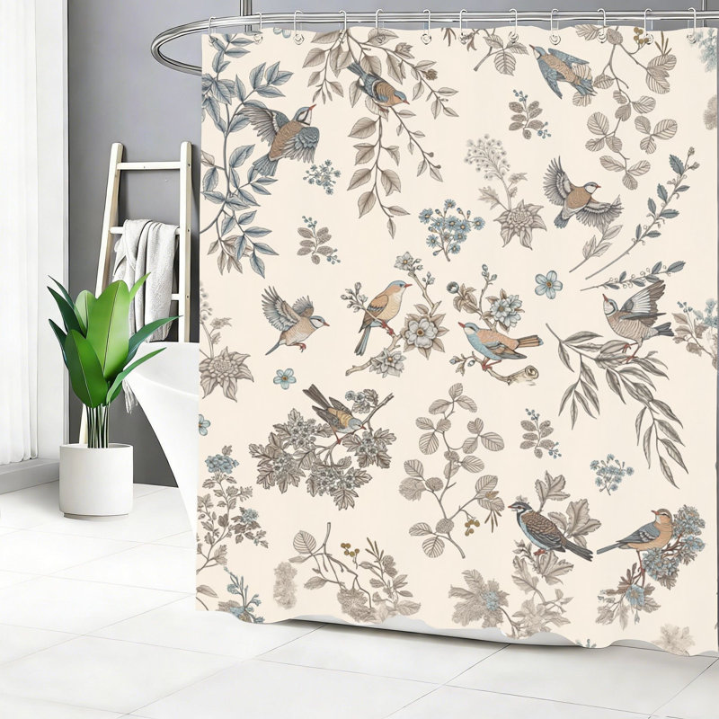 Rideau de douche et meuble de salle à manger Vintage Bird Floral Studio, neutre 72 po x 72 po