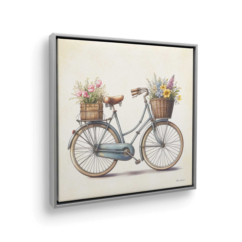 "Floral vélo I" par Nicole DeCamp, reproduction d'art, Toile avec cadre, Argent, L 36 x H 36