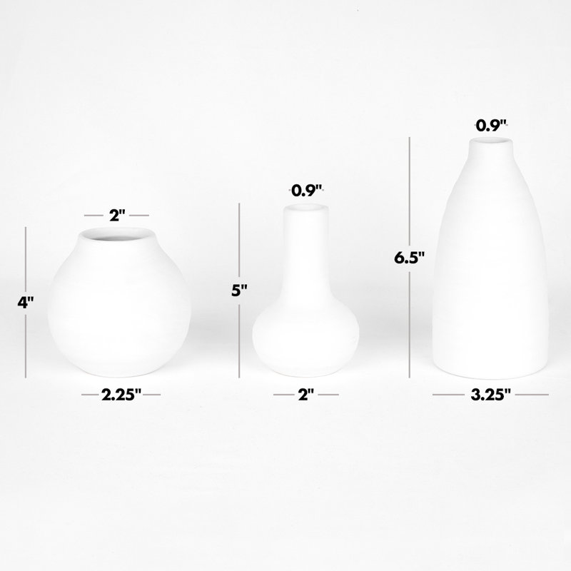 Ensemble de 3 vases en céramique terre cuite Thora, Blanc