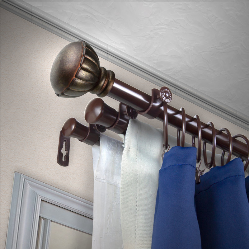 Rudyard Steel Adjustable Triple Curtain Rod, Cocoa, 48" - 84"