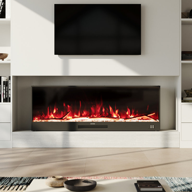 Metro Lane Black Electric Fireplace with 5120 BTU, 52cm H x 147cm W x 18cm D