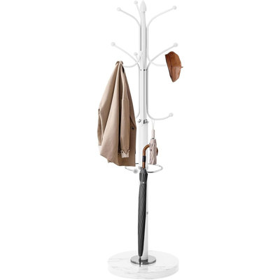Portemanteaux en métal avec base en marbre naturel, 12 crochets et porte-parapluies, portemanteau moderne autoportant blanc pour vestibule, bureau